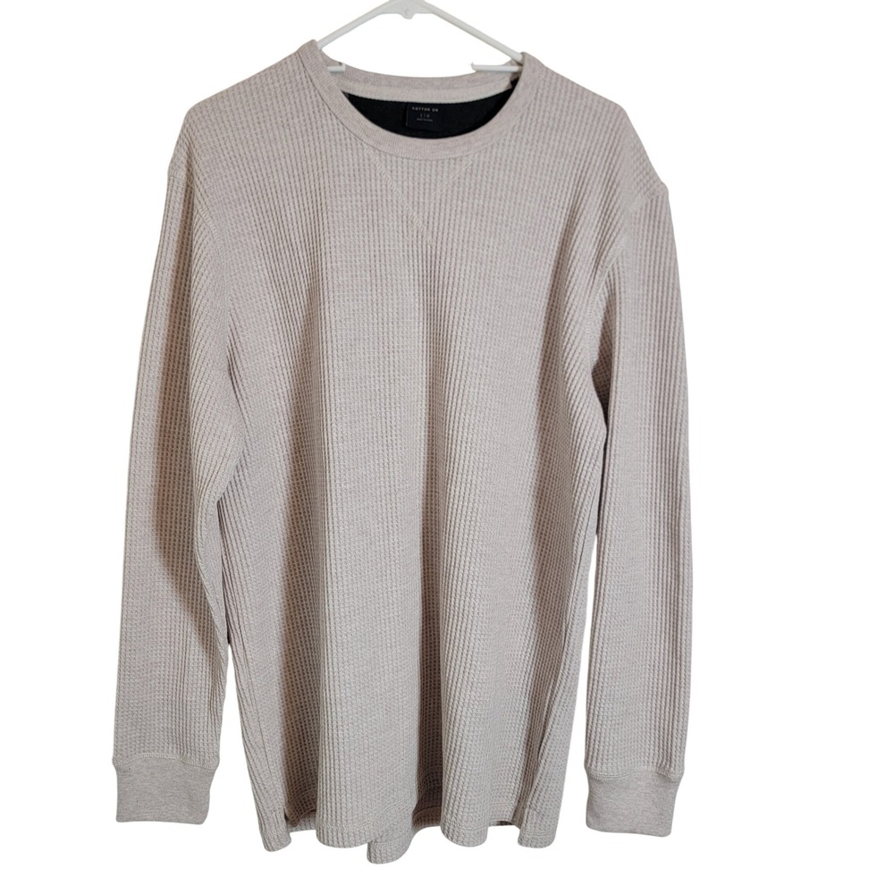 Cotton On Men Large Chunky Waffle Long Sleeve Shirt Oatmeal Crewneck NEW